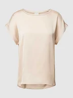 Bluzki damskie - T-shirt z rękawami z zakładkami w jednolitym kolorze - miniaturka - grafika 1