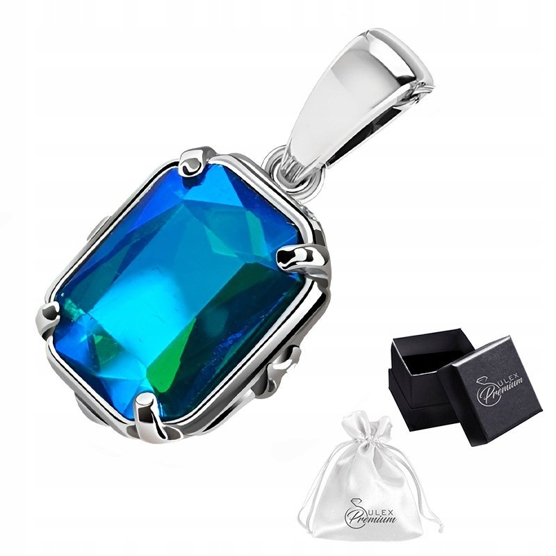 Zawieszka srebrna pr.925 Elegancki Wisiorek z Kryształem Szafir Tęczowy
