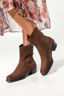 Brązowe botki skórzane damskie Sergio Leone kowbojki z przeszyciami BT284-S-CA - Botki damskie - miniaturka - grafika 1