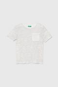 Koszulki dla chłopców - United Colors of Benetton t-shirt z domieszką lnu dziecięcy kolor biały wzorzysty - miniaturka - grafika 1