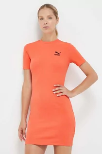 Sukienki - Puma sukienka kolor pomarańczowy mini dopasowana - grafika 1