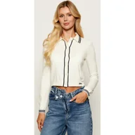 Swetry damskie - Guess Jeans Kardigan Cropped Fit z dodatkiem wełny - miniaturka - grafika 1