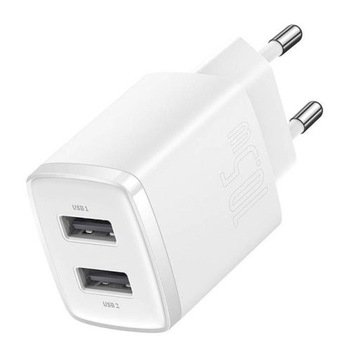 Baseus Compact CCXJ010202 Ładowarka sieciowa 2x Usb 10.5W biała