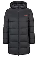Płaszcze męskie - HUGO Męski płaszcz pikowany Mati2241 Slim-Fit z kapturem i logo, czarny (Black1), S - miniaturka - grafika 1