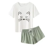 Piżamy damskie - Piżama Damska Dwuczęściowa Zielona z Nadrukiem Pandy T-shirt i Spodenki 42 - miniaturka - grafika 1