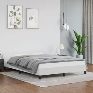 Rama łóżka z zagłówkiem, biała, 140x200cm, obita sztuczną skórą - Łóżka - miniaturka - grafika 1