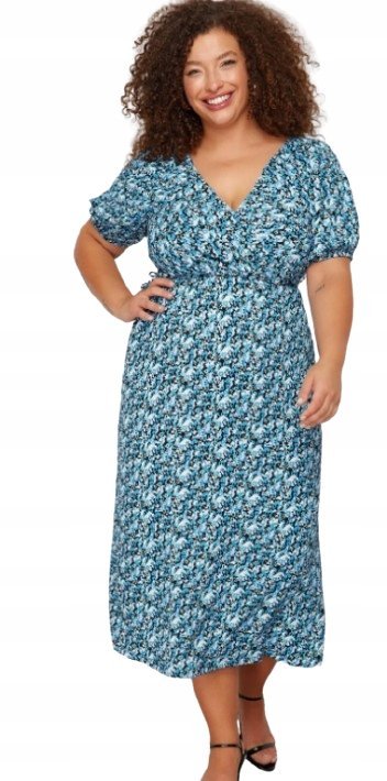 TRENDYOL SUKIENKA PLUS SIZE MIDI W KWIATY Z BUFIASTYMI RĘKAWAMI 42 5BA