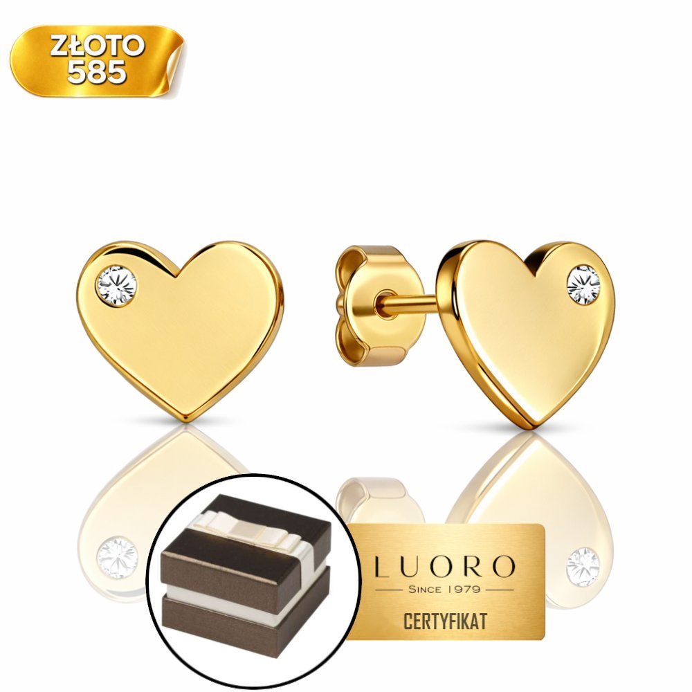 KOLCZYKI ZŁOTE 585 14K SERCE Z CYRKONIĄ 6 MM SZTYFT ELEGANCKIE