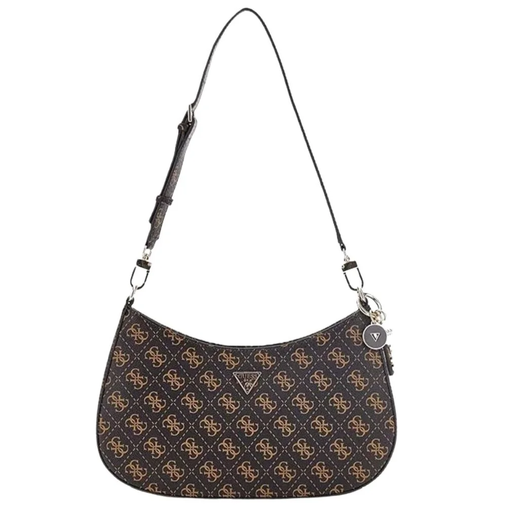 GUESS Brązowa listonoszka damska w monogram Noelle II Top Zip