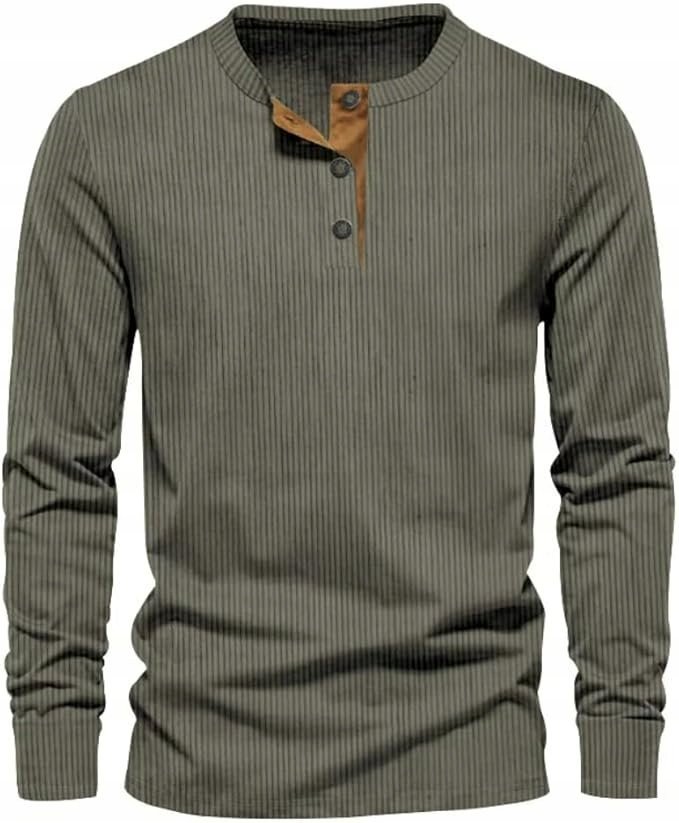 KOSZULA MĘSKA SZTRUKSOWA długi rękaw casual slim fit okrągły henley r. M