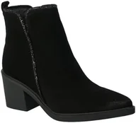 Botki damskie - Kowbojki Karino 4916 003-P Czarny Welur Skóra - KARINO - miniaturka - grafika 1