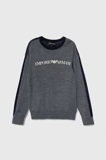 Swetry dla chłopców - Emporio Armani sweter wełniany dziecięcy kolor granatowy lekki - grafika 1