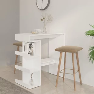 shumee shumee Stolik barowy z półkami biały 100x50x101,5 cm płyta wiórowa - Ławy i stoliki kawowe - miniaturka - grafika 1