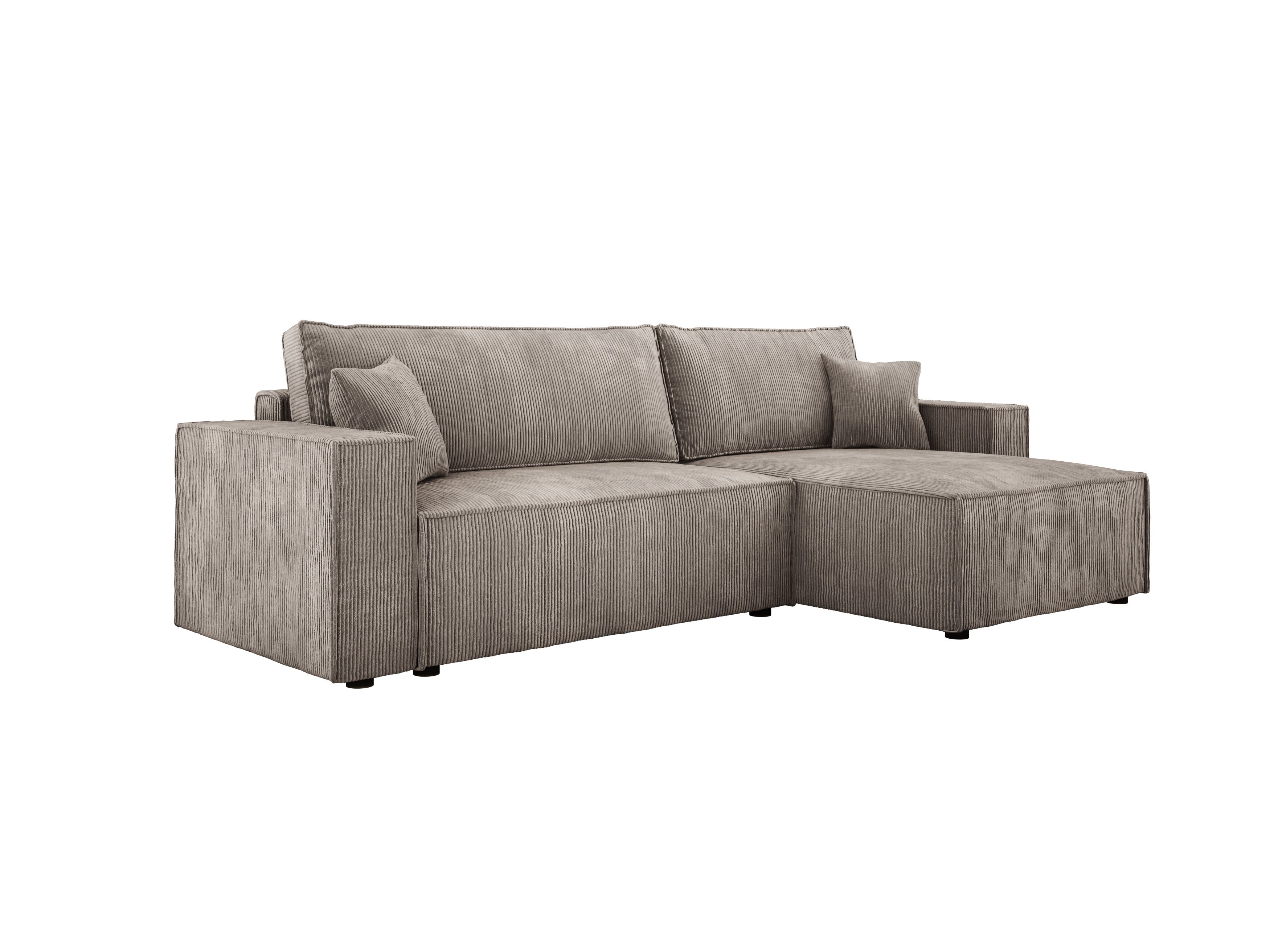 DOMO-HOME POSO XL Narożnik z funkcją spania i pojemnikiem na pościel - Uniwersalnie montowana otomana Prawa/lewa 274x143x83cm Wytrzymała tkanina sztruksowa Ciemny beż Poso