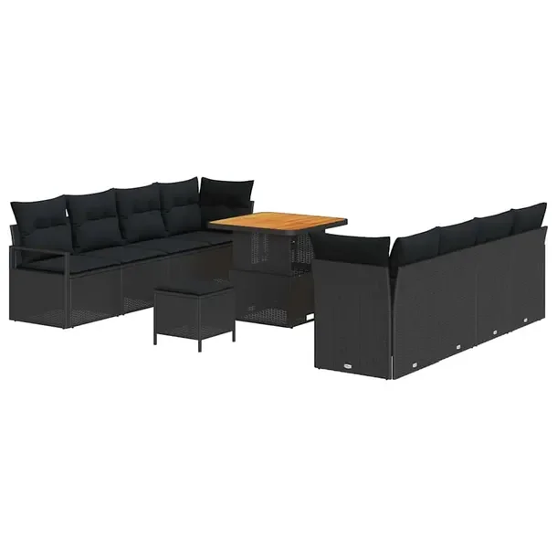 Zestaw Modułowych Sof Ogrodowych, Rattan, Czarny, 4 Elementy