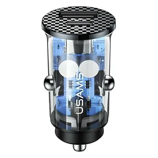 USAMS Ład. sam. USB+USB-C C25 42.5W Fast Charge transparent czarny/black CC127CC01 (US-CC127) - Ładowarki samochodowe - miniaturka - grafika 1