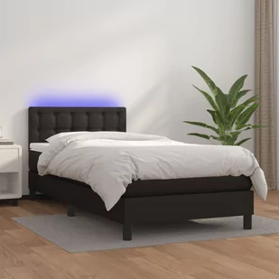 Lumarko Łóżko kontynentalne z materacem i LED czarna ekoskóra 80x200 cm - Łóżka Lumarko Łóżko kontynentalne z materacem i LED czarna ekoskóra 80x200 cm - Łóżka - miniaturka - grafika 1