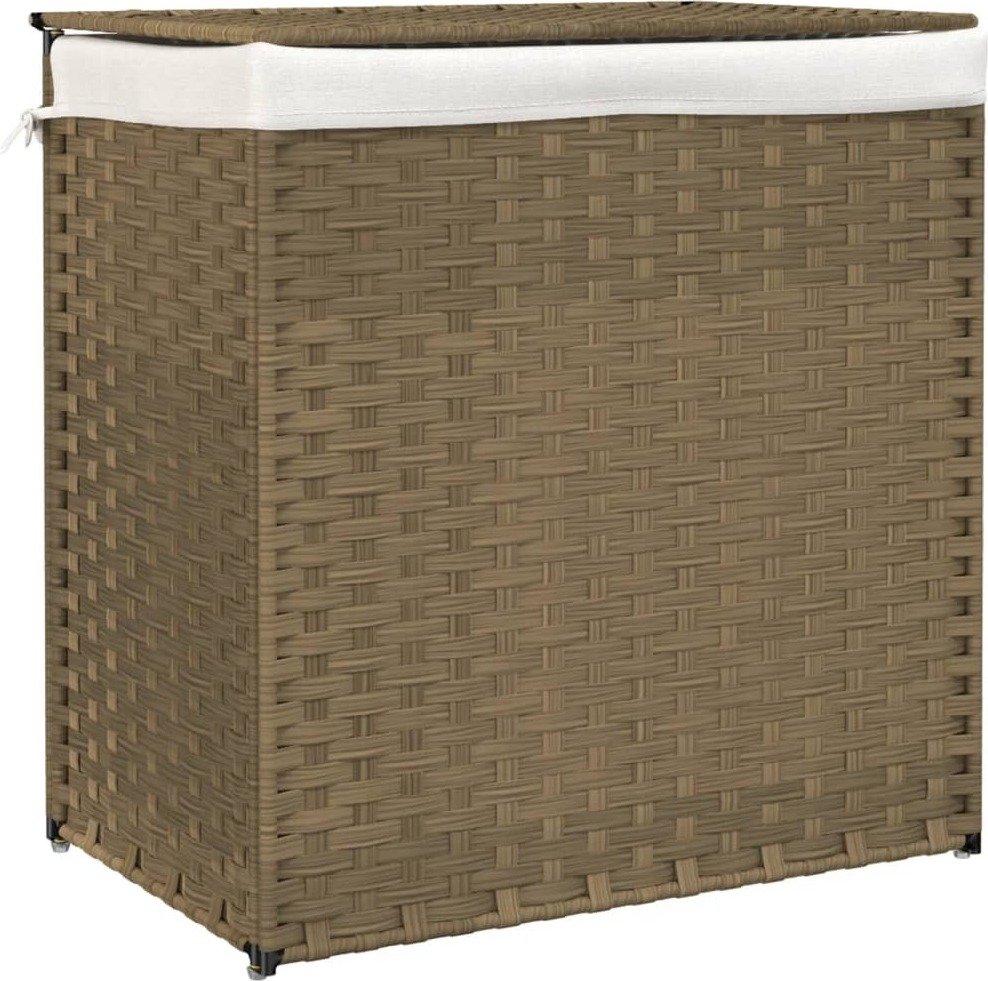 vidaXL Kosz na pranie z 2 przegrodami 53x35x57 cm z polirattanu