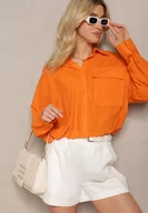 Koszule damskie - Pomarańczowa Koszula z Bawełny z Dłuższym Tyłem i Gumką z Możliwością Ściągnięcia Sasina - miniaturka - grafika 1