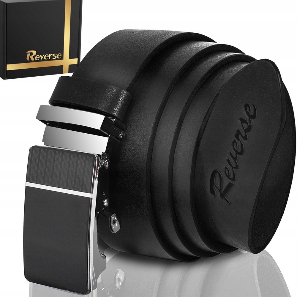 REVERSE PASEK SKÓRZANY MĘSKI DO SPODNI AUTOMAT CZARNY SKÓRA NATURALNA 130