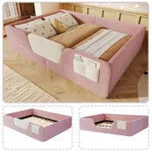 Łóżka dla dzieci i młodzieży - Tapicerowane łóżko dziecięce 140 x 190 cm z zabezpieczeniem barierki i torba do przechowywania - Aksamit - Różowy (Materac nie jest wliczony w cenę) - miniaturka - grafika 1