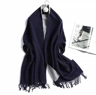 Apaszki i szaliki damskie - Szal szalik damski 100% kaszmirowy granatowy szary - miniaturka - grafika 1