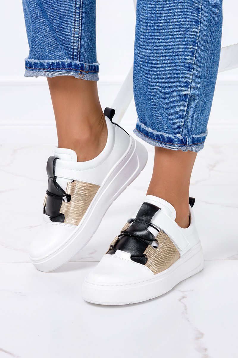 Białe półbuty creepersy na rzep POLSKA SKÓRA Casu 7144-41