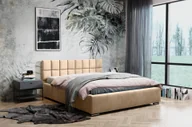 Łóżka - Łóżko tapicerowane Dream z zagłówkiem, 120x200 cm, łóżko podwójne z podstawą łóżka i drewnianą ramą z listew, tkanina welurowa: Begie - miniaturka - grafika 1