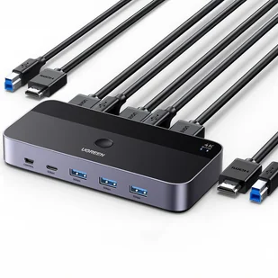 Przełącznik Ugreen Przełącznik KVM UGREEN CM664 switch 3xUSB-A,2xUSB-B,2xUSB-C,3xHDMI,micro USB czarny - Przełączniki KVM - miniaturka - grafika 1