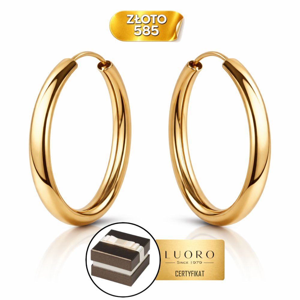 KOLCZYKI ZŁOTE 585 14K KOŁA NA KREOLU 23 MM ELEGANCKIE KLASYCZNE