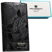 Portfele - Elegancki portfel damski PETERSON rfid stop duży pionowy na zamek i magnes czarny modny rozbudowany na karty pudełko prezentowe kwiatowy wzór - miniaturka - grafika 1