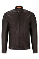 Kurtki męskie - BOSS Męska kurtka motocyklowa Jomarc Slim-Fit ze skóry z wypełnieniem, Dark Brown202, 46 - miniaturka - grafika 1