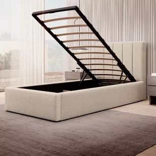 Łóżko tapicerowane z pojemnikiem SFG0116B | 90x200 | Boucle | Beż - Łóżka - miniaturka - grafika 1