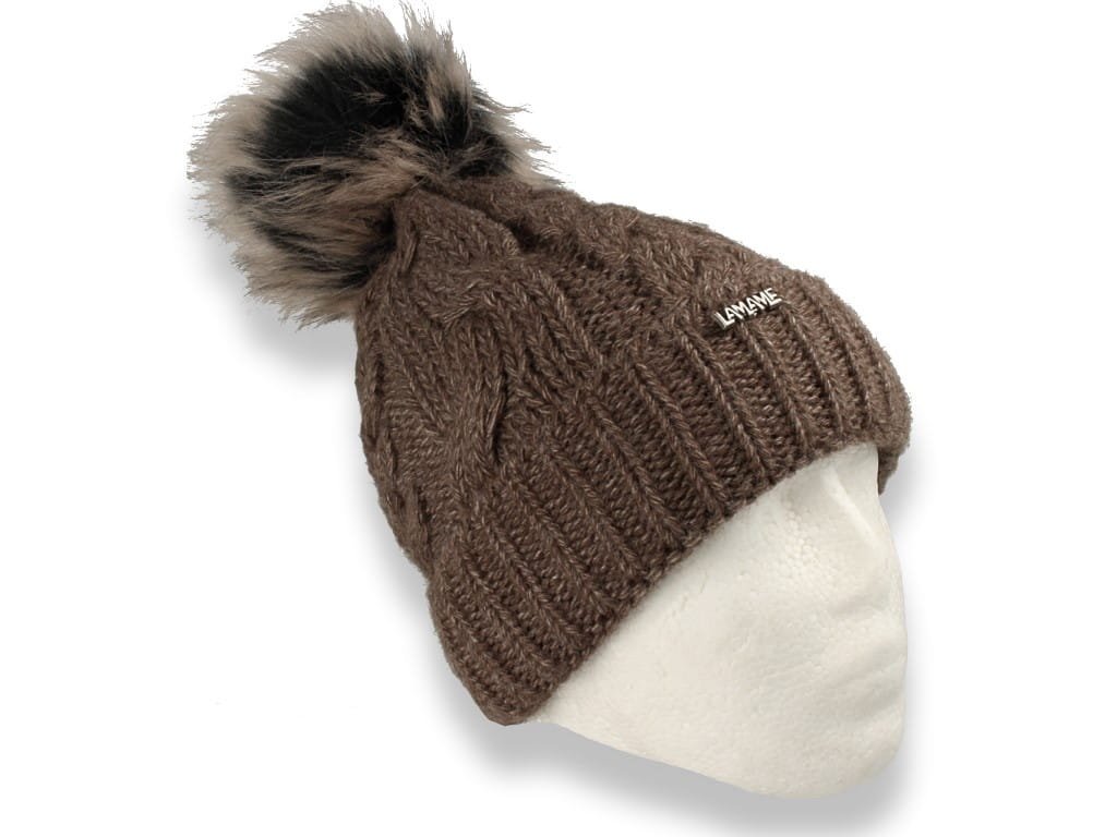 Czapka damska zimowa z pomponem polska produkcja brązowa ocieplana polarem