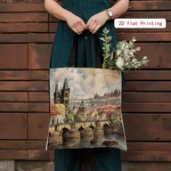 Torebki damskie - TEMU Torba Tote Vintage z Motywem Praskiego Mostu Karola – Lekka Torba na Zakupy, Składana, Poliestrowa do Podróży i Codziennego Użytku – Idealny - miniaturka - grafika 1