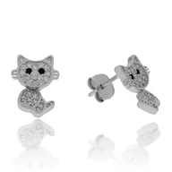 Kolczyki - Srebrne kolczyki kotek z cyrkoniami sztyfty pr. 925 - miniaturka - grafika 1