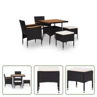 Meble ogrodowe - The Living Store 5-częściowy ogrodowy zestaw jadalniany z czarnego polirattanu i litego drewna akacjowego - miniaturka - grafika 1