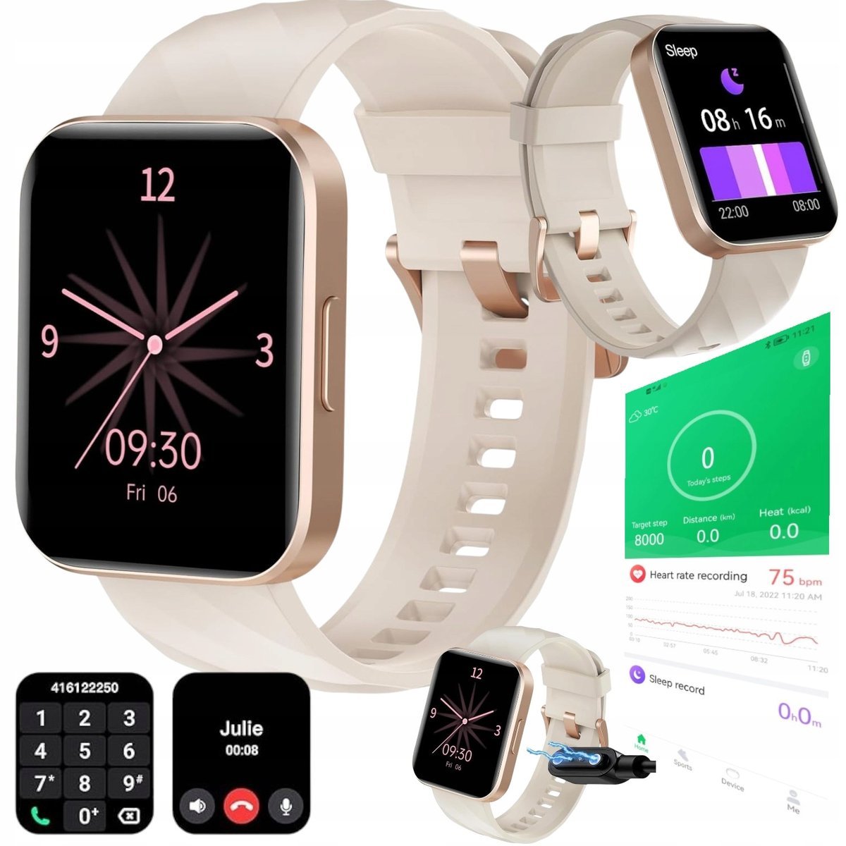 SMARTWATCH ZEGAREK RUIMEN D1 BLUETOOTH BEŻOWY