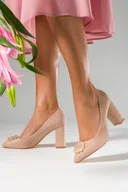 Czółenka - Beżowe czółenka na słupku damskie z kryształkami skórzana wkładka Casu D23WX2-BE - miniaturka - grafika 1