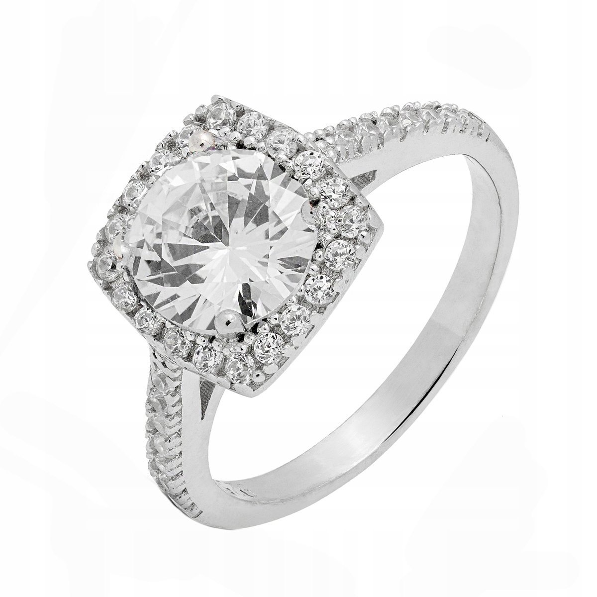 Pierścionek Srebro 925 Elegancki Rodowany Pierścień z Cyrkoniami r. 16