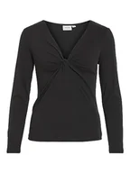 Koszulki i topy damskie - VILULLU Dekolt w serek L/S Knot Top - NOOS, czarny, XS - miniaturka - grafika 1