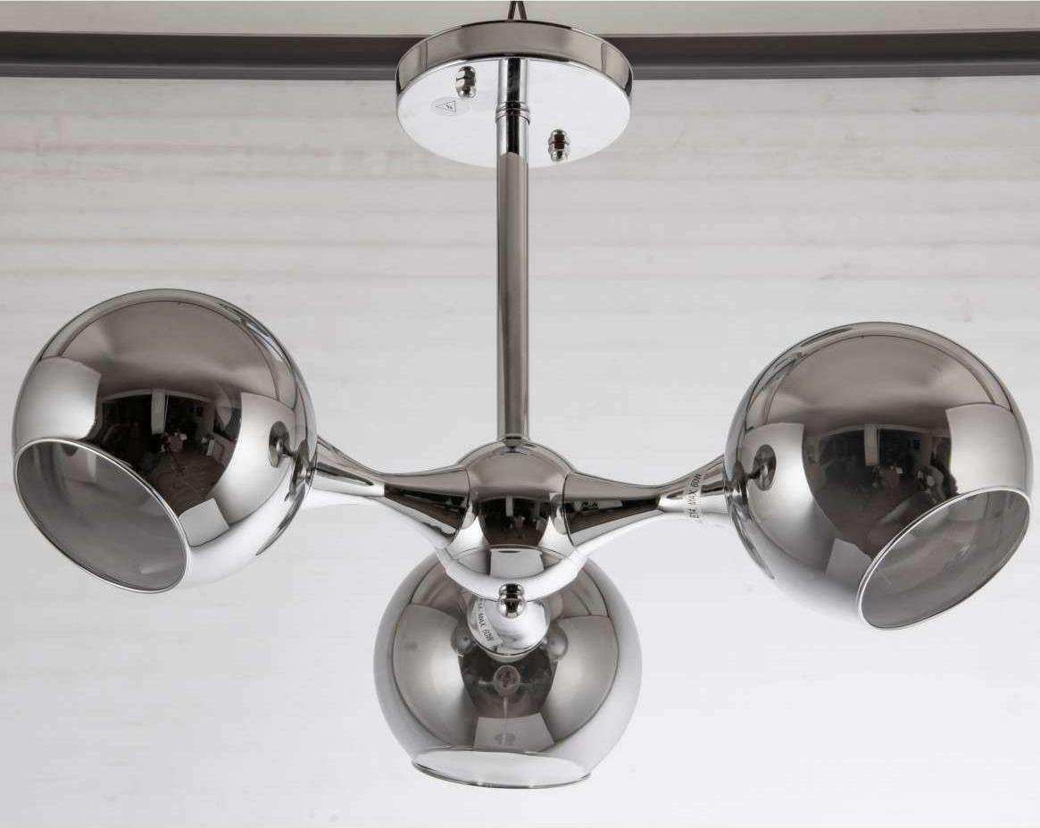 Lampa wisząca VEN Loftowa LAMPA sufitowa VEN C854-3 szklana OPRAWA modernistyczna chrom przydymiona