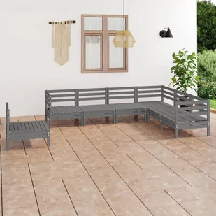 vidaXL 7-cz zestaw mebli wypoczynkowych do ogrodu szary sosnowy - Meble ogrodowe - miniaturka - grafika 1