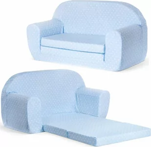 Mini sofka dla dzieci, piankowa 77x35cm rozkładana - Błękitny w białe kropki - Fotele i pufy dla dzieci - miniaturka - grafika 1