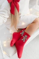 Skarpetki dla dzieci - Skarpetki dziecięce z świątecznym Ciastkiem prążkowany ściągacz czerwone Milena - miniaturka - grafika 1