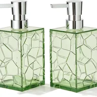 Mydelniczki i dozowniki mydła - Zestaw dwóch przezroczystych dozowników mydła w płynie z akrylu do łazienki i kuchni, zielony - miniaturka - grafika 1