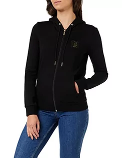 Bluzy damskie - Armani Exchange Damska bluza z kapturem z logo Side Gold, Zipped, Black, Small Hooded, czarny, S - grafika 1