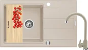 Zlewozmywaki z baterią - ZESTAW PYRAMIS SPARTA PLUS LUX (78x48) 1B 1D + LUNGO beż piaskowy + deska GRATIS (070083601L) - miniaturka - grafika 1