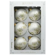 Bombki - Bombka szklana dekorowana złotym brokatem 8 cm 6 sztuk biały - miniaturka - grafika 1