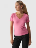 Koszulki sportowe damskie - Damski t-shirt basic 4F 4FWAW24TTSHF1649 - różowa - miniaturka - grafika 1